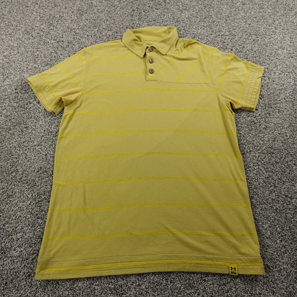 Under Armour Polo Shirt Mens M Yellow Striped HeatGear Golf Preppy Short Sleeve